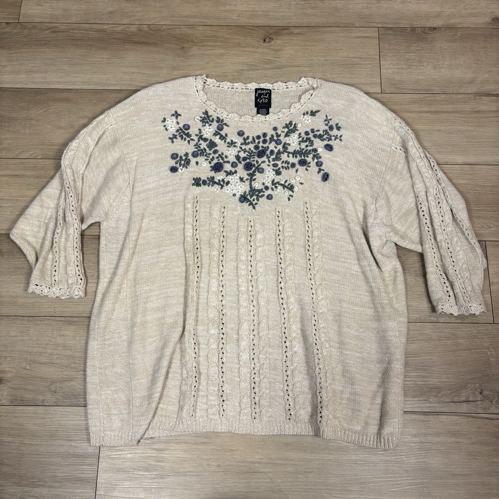 Jacque & KoKo Womens‎ Floral Embroider Long Sleeve Scoop Neck Knit Sweater 26/28